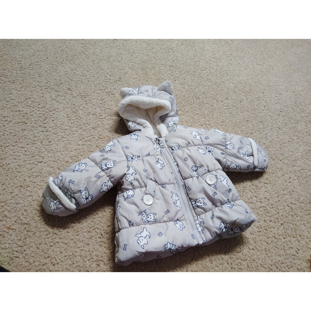 London Fog Puffer Jacket Baby Sz 0-6 Months Puppy Dog Print/Ears